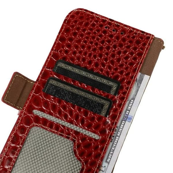 iPhone 17 Pro Max Plånboksfodral Äkta läder Crocodile Röd