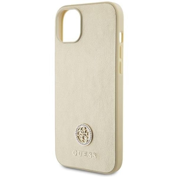 Guess iPhone 15 Mobilskal Läder Metall Logo Strass - Guld