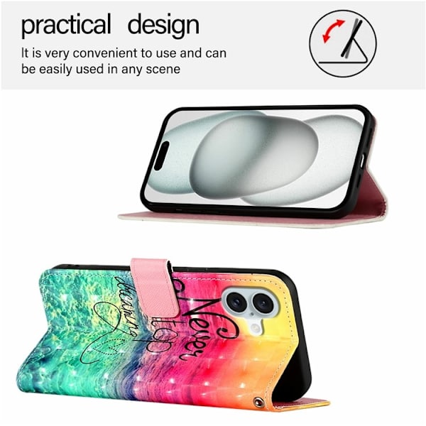 iPhone 16 Plus Plånboksfodral Printing Pattern Med Rem Flerfärgad