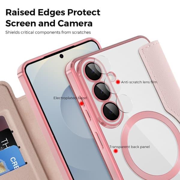 Mobilskal för Samsung Galaxy S26 Magnetiskt Konstläder RFID - Rosa