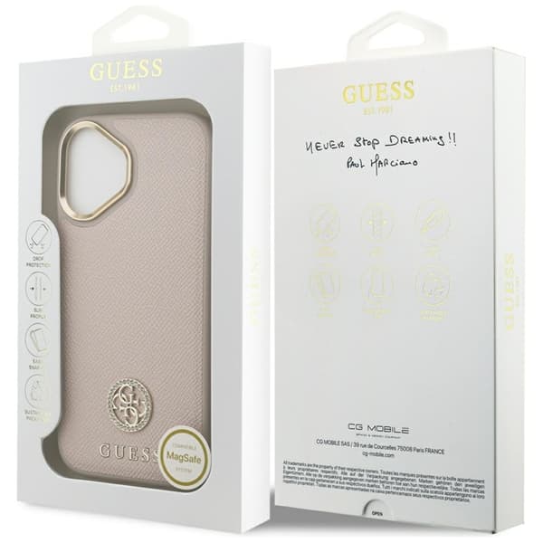 Guess Mobilskal till iPhone 17 Magsafe Grained Strass Logo - Rosa Rosa
