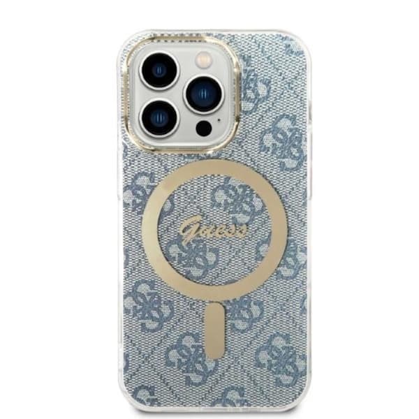 GUESS iPhone 14 Pro Max Magsafe Skal 4G Print + Trådlös Laddare Blå