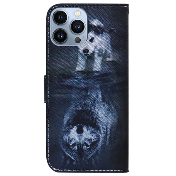 iPhone 15 Pro Max Plånboksfodral Tryck - Hund och Varg Svart