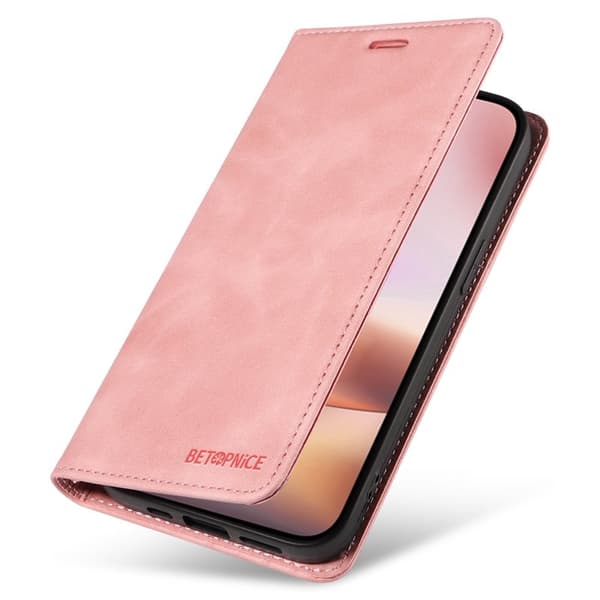 BETOPNICE 003 iPhone 16 Plus Plånboksfodral RFID Blocking Konstläder - Rosa