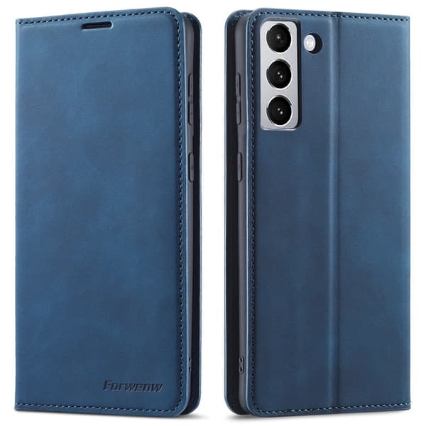 FORWENW Galaxy S22 Plånboksfodral Konstläder - Magnetisk - Blå