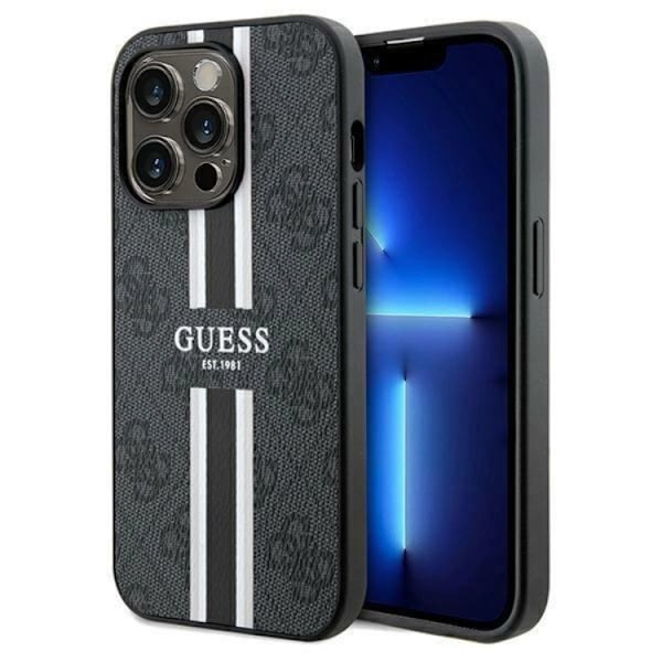 Guess iPhone 15 Pro Max Mobilskal Magsafe 4g Stripes - Sort Black