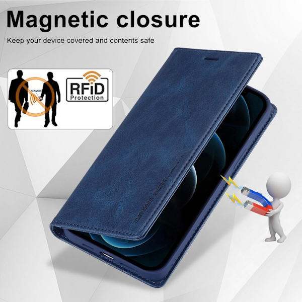 LC.IMEEKE iPhone 12 / 12 Pro Plånboksfodral Konstläder - Blå