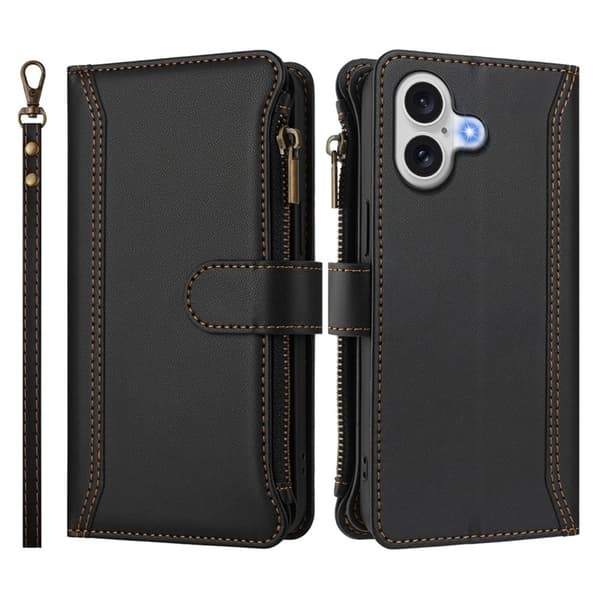 iPhone 17 Plånboksfodral Zipper Med Rem - Svart Svart