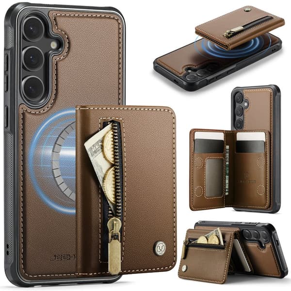 JEEHOOD Plånboksfodral för Samsung Galaxy S26 Plus Magnetiskt Konstläder - Brun