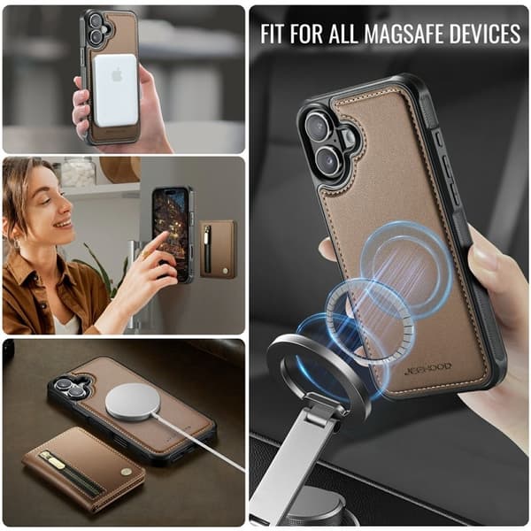 JEEHOOD J12 Mobilskal till iPhone 17 Magnetiskt Konstläder Brun