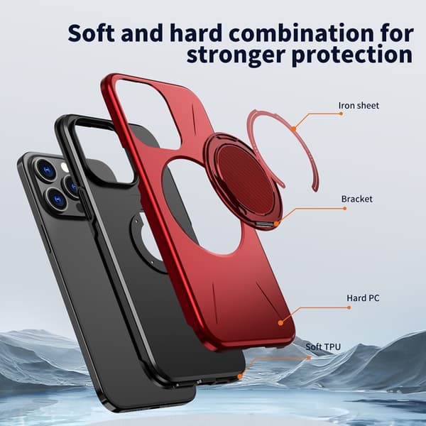 Mobilskal till iPhone 14 Pro Max MagSafe Rotating Kickstand TPU + PC Röd