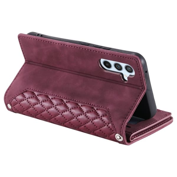 Samsung Galaxy S26 Plus Plånboksfodral Rhombus Stitching Konstläder - Vinröd