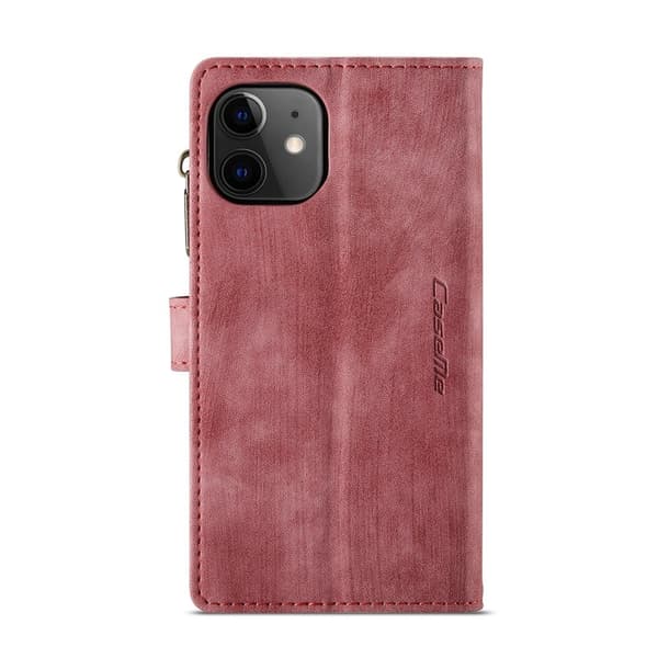 CASEME Konstläder Plånboksfodral för iPhone 12 mini med rem, Röd