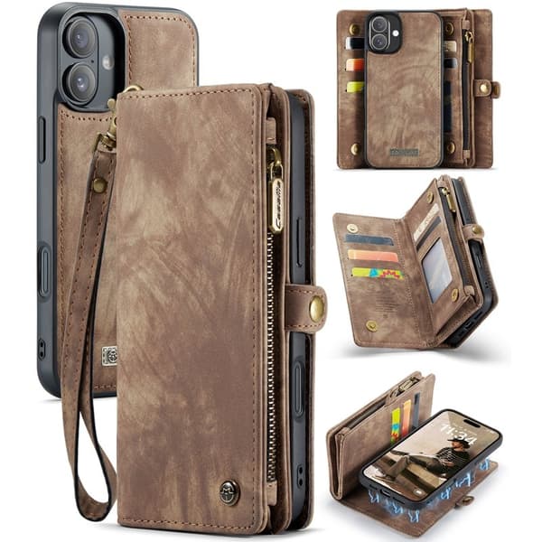 CASEME 008 iPhone 16 Plus Plånboksfodral Konstläder med - Brun