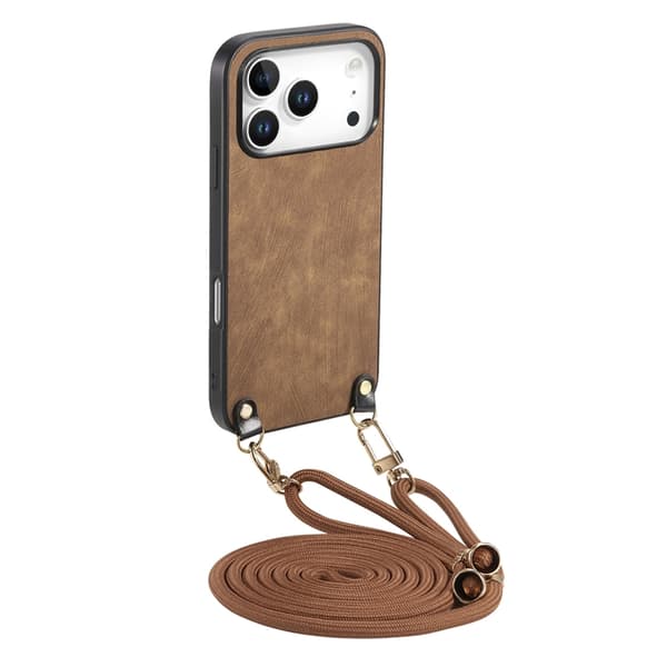 Mobilskal till iPhone 17 Pro med Justerbar Rem Retro Läder - Brun Brun