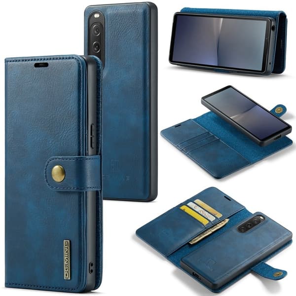 DG.MING Detachable Magnetic Plånboksfodral Äkta Läder för Sony Xperia 10 V - Blå