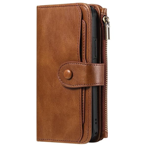iPhone 17 Konstläder Plånboksfodral Detachable Zipper - Brun Brun