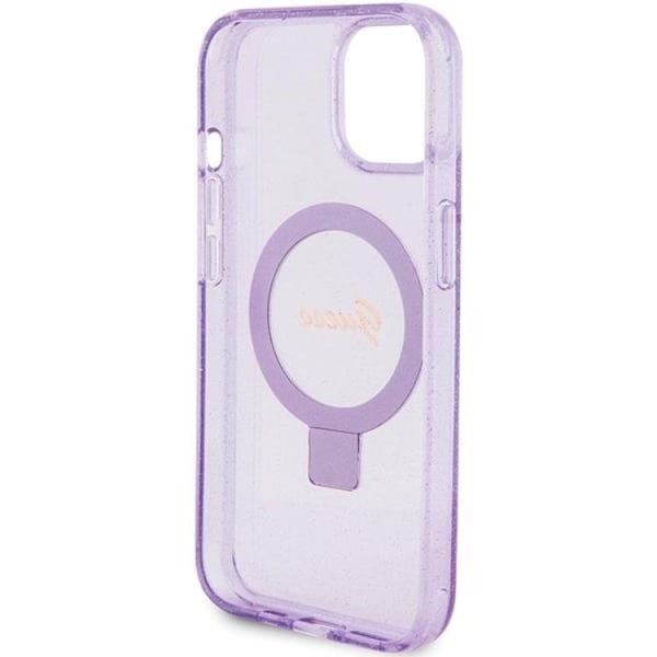 Guess iPhone 15/14 Plus Mobilskal Magsafe Ringställ Script Glitter - Lila
