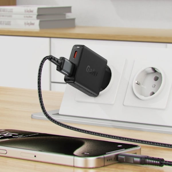 Acefast Väggladdare USB-C/USB-A 30W GaN - Svart Svart