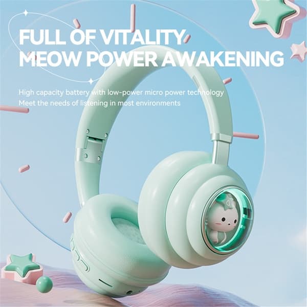 Over-Ear Trådlösa Hörlurar för Barn Bluetooth Cat RGB-ljus KE-30 Blå