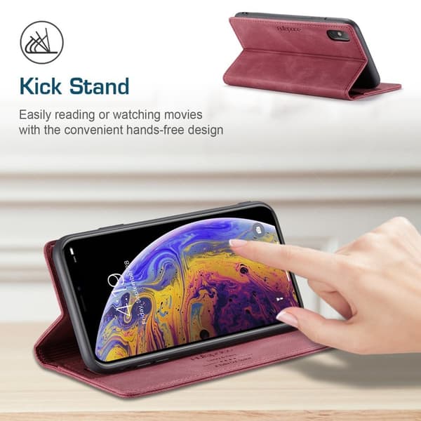 AUTSPACE A01 Plånboksfodral i Konstläder för iPhone XS Max - Röd