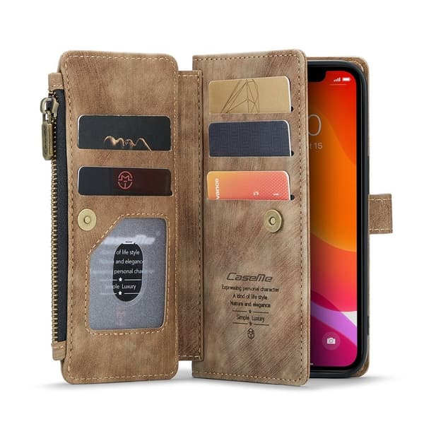 CASEME Konstläder Plånboksfodral för iPhone 12/12 Pro med rem - Brun
