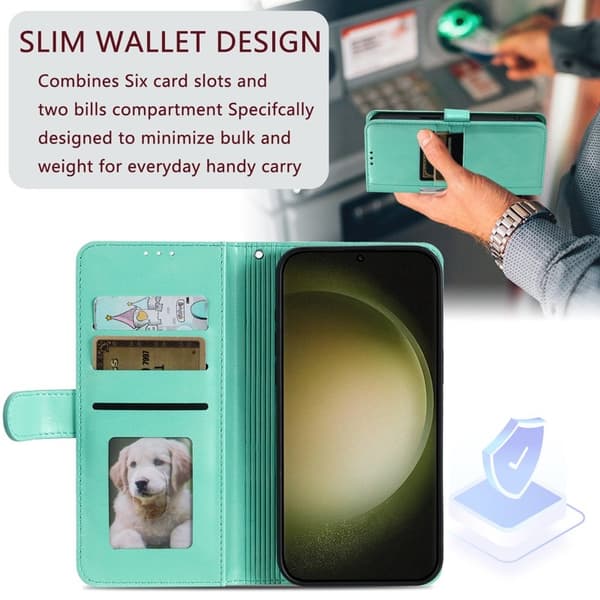 Samsung Galaxy S26 Plus Skal PU Läder 6 Kortfack - Mintgrön