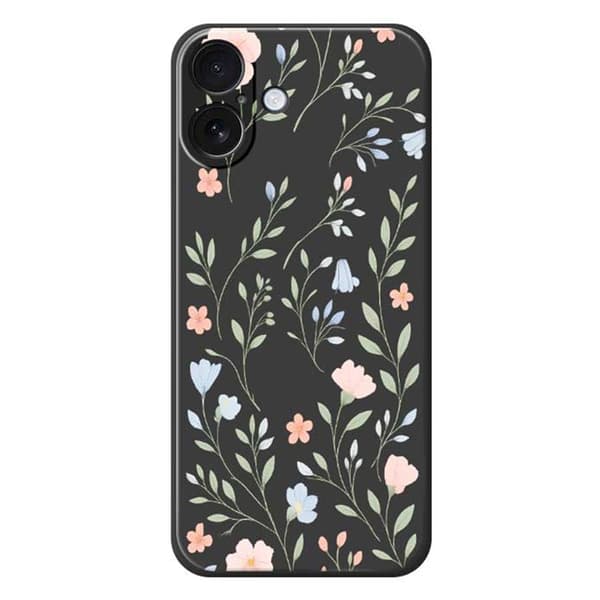 Mobilskal till iPhone 17 Rosa Blue Flowers Pattern TPU - Svart Svart