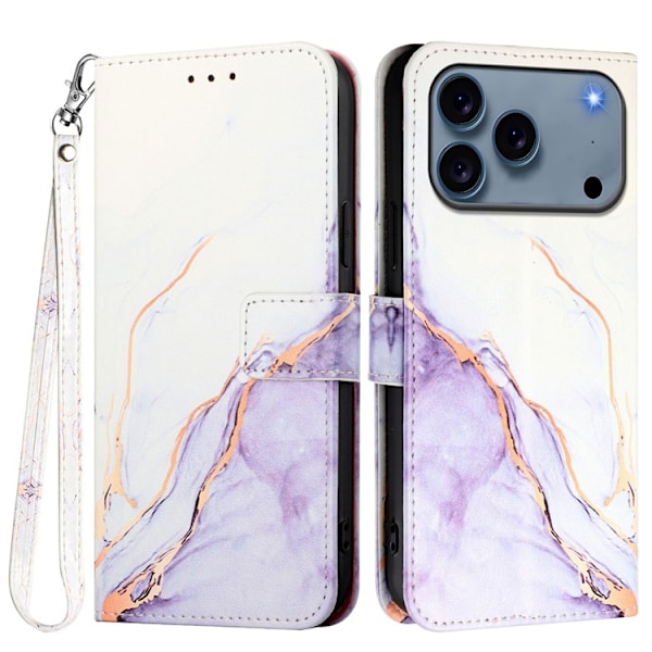 iPhone 17 Pro Max Plånboksfodral Marble Pattern LS006 - Vit/Lila Lila