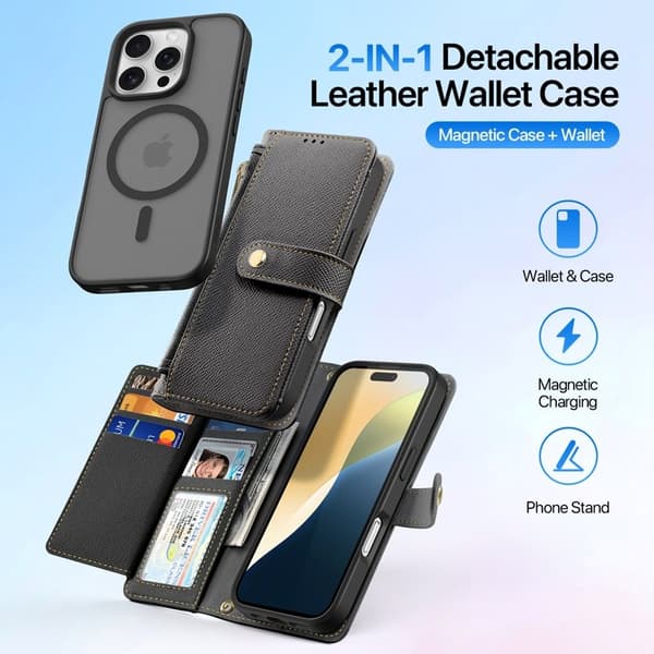 DUX DUCIS Lawa Series iPhone 16 Pro Max Plånboksfodral Äkta läder - Svart