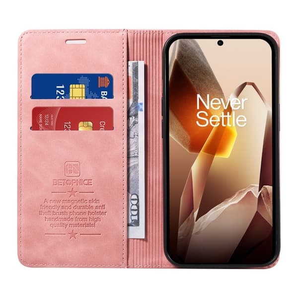 BETOPNICE 003 OnePlus 13 Plånboksfodral i Konstläder - Rosa