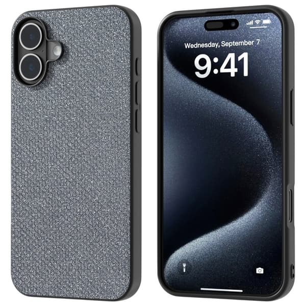 ABEEL Mobilskal till iPhone 16 Plus Rhinestone Textur Grå Svart Kant