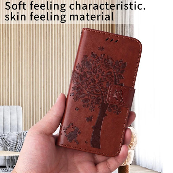 iPhone 17 Konstläder Plånboksfodral Tree Pattern - Coffee Brun