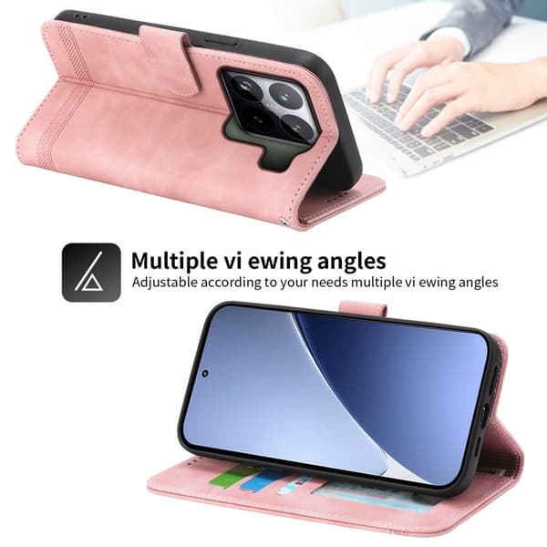 DIERFENG DF-03 Plånboksfodral för Xiaomi 15 Pro Konstläder - Rosa