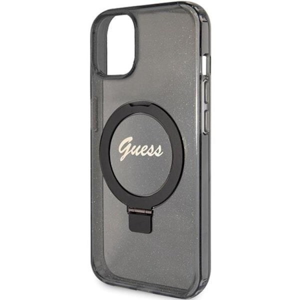 Guess Mobilskal till iPhone 15 Magsafe Ringställ Script Glitter - Svart Svart