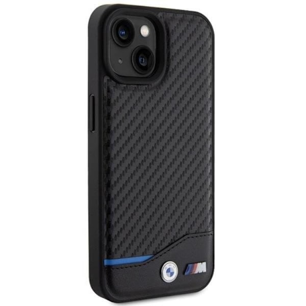 BMW iPhone 15 Plus Mobilskal Läder Carbon - Svart Svart