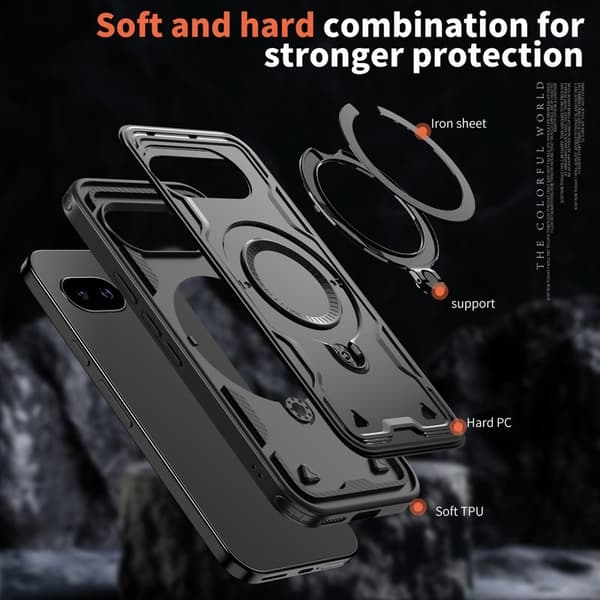 Mobilskal till Google Pixel 9a Militärskydd Plast Kickstand - Svart