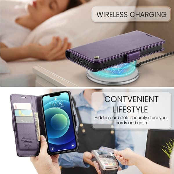 CASEME Plånboksfodral Konstläder för iPhone 12/12 Pro - Lila