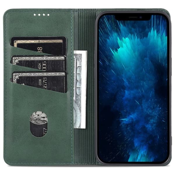 AZNS iPhone 15 Plånboksfodral Konstläder + TPU - Ställ - Grön