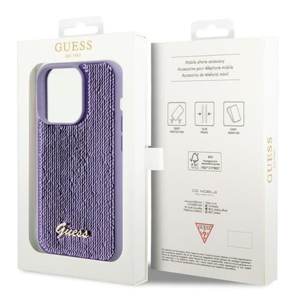 Guess Mobilskal till iPhone 15 Pro Sequin Script Metal - Lila Lila