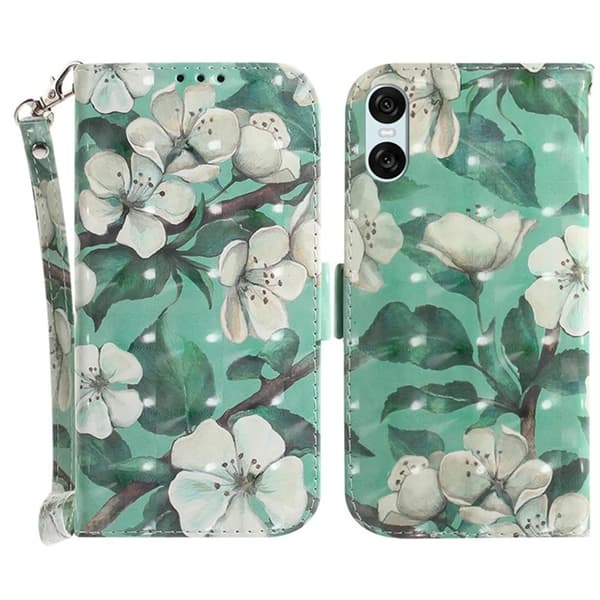 Sony Xperia 10 VI Konstläder Plånboksfodral 3D Pattern - Flowers Grön