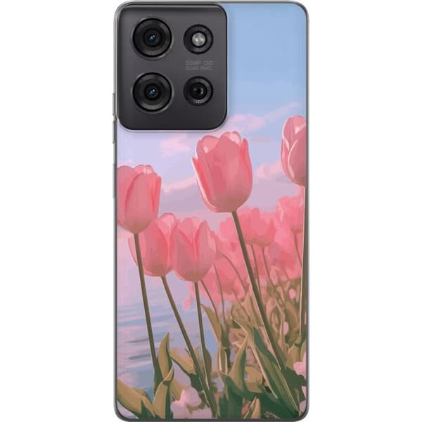 Mobiletui til Motorola Moto G75 med Lyserøde Tulipaner