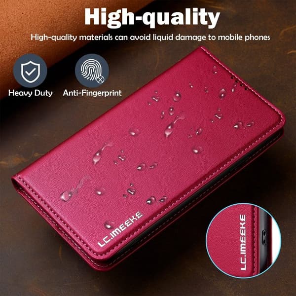 LC.IMEEKE L1 Series iPhone XS Max Plånboksfodral Konstläder - Röd