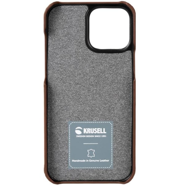 Krusell iPhone 13 Case -korttikotelo aitoa nahkaa - konjakkia