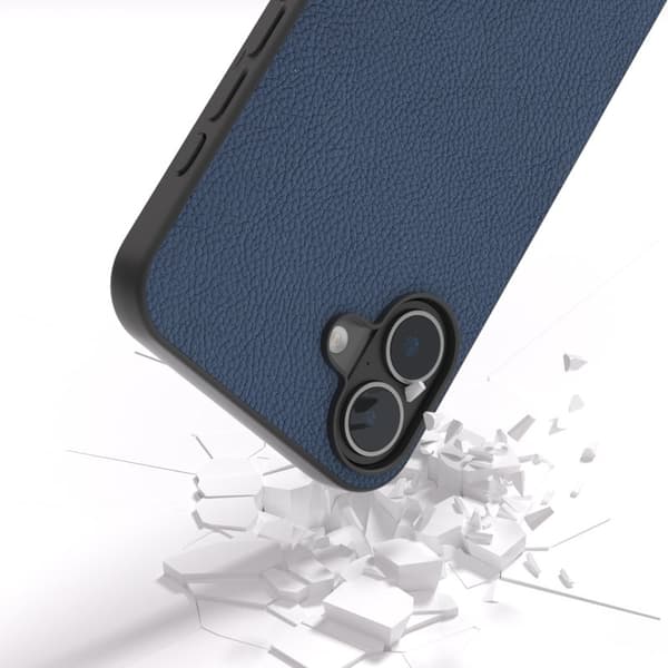 ABEEL Mobilskal till iPhone 16 Äkta Läder + PC + TPU Telefon- Blå