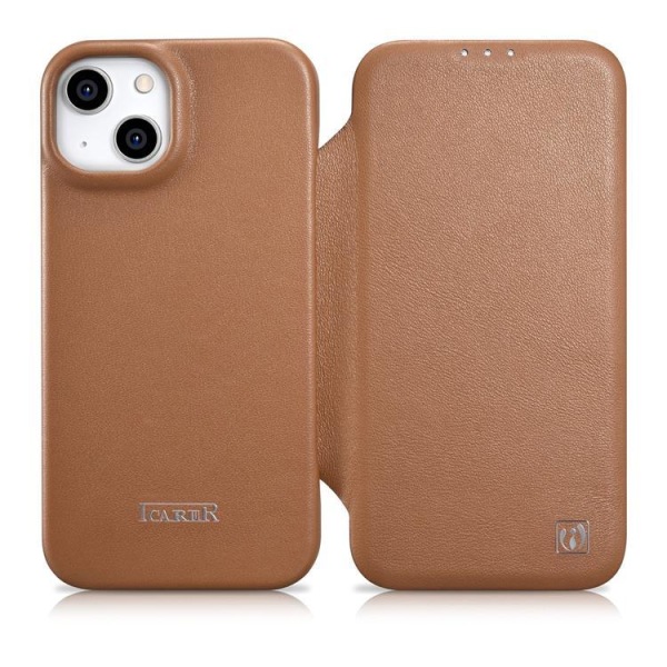 iCarer iPhone 14 Plånboksfodral Magsafe CE Läder - Brun