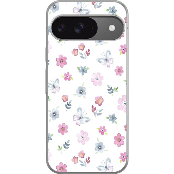 Cover til Google Pixel 9 Pro med blomster og sommerfugle