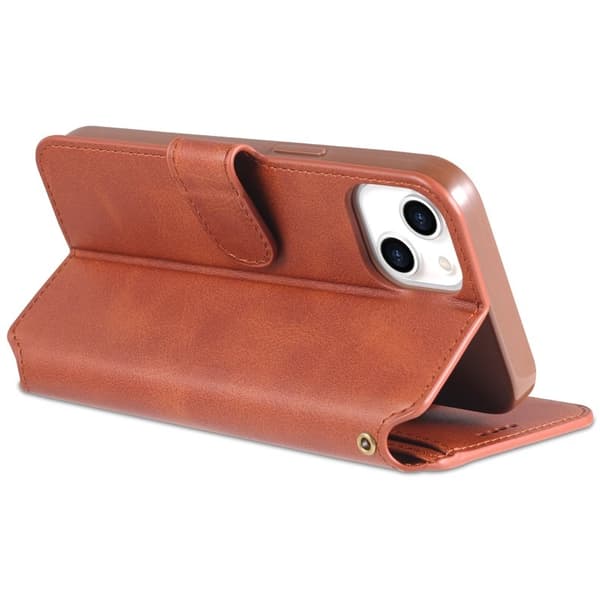 AZNS iPhone 13 Plånboksfodral Konstläder - Brun