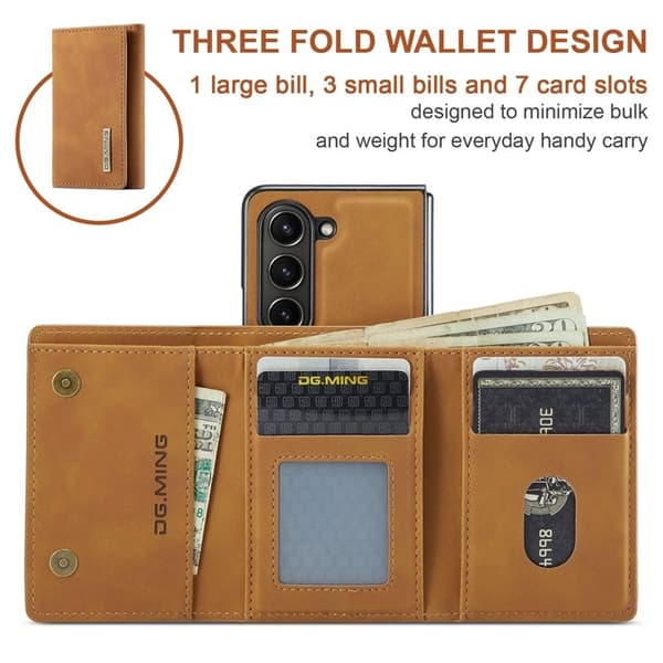 DG.MING Magnetiskt Avtagbart Plånboksfodral Samsung Galaxy Z Fold5 Brun