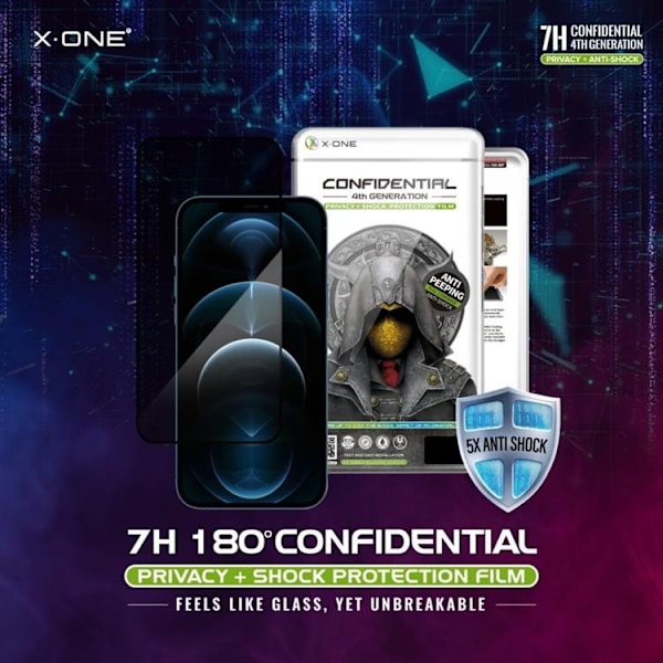 X-One iPhone 15 Plus Härdat Glas Skärmskydd Privacy Shock Eliminator